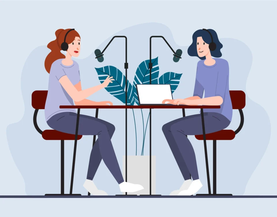 Werknemers die een employer brand podcast opnemen in een professionele studio