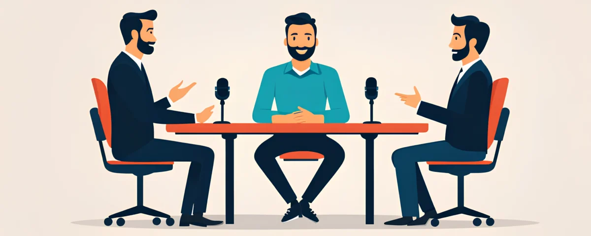 Équipe en entreprise enregistrant un podcast interne pour la communication des collaborateurs