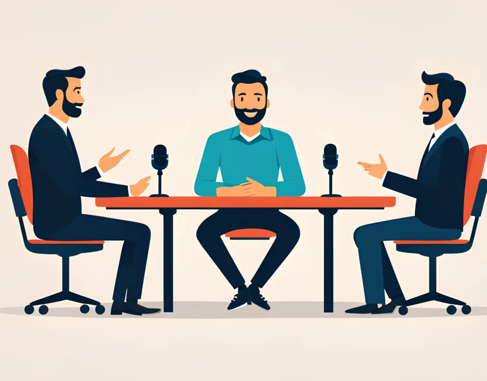 Équipe en entreprise enregistrant un podcast interne pour la communication des collaborateurs