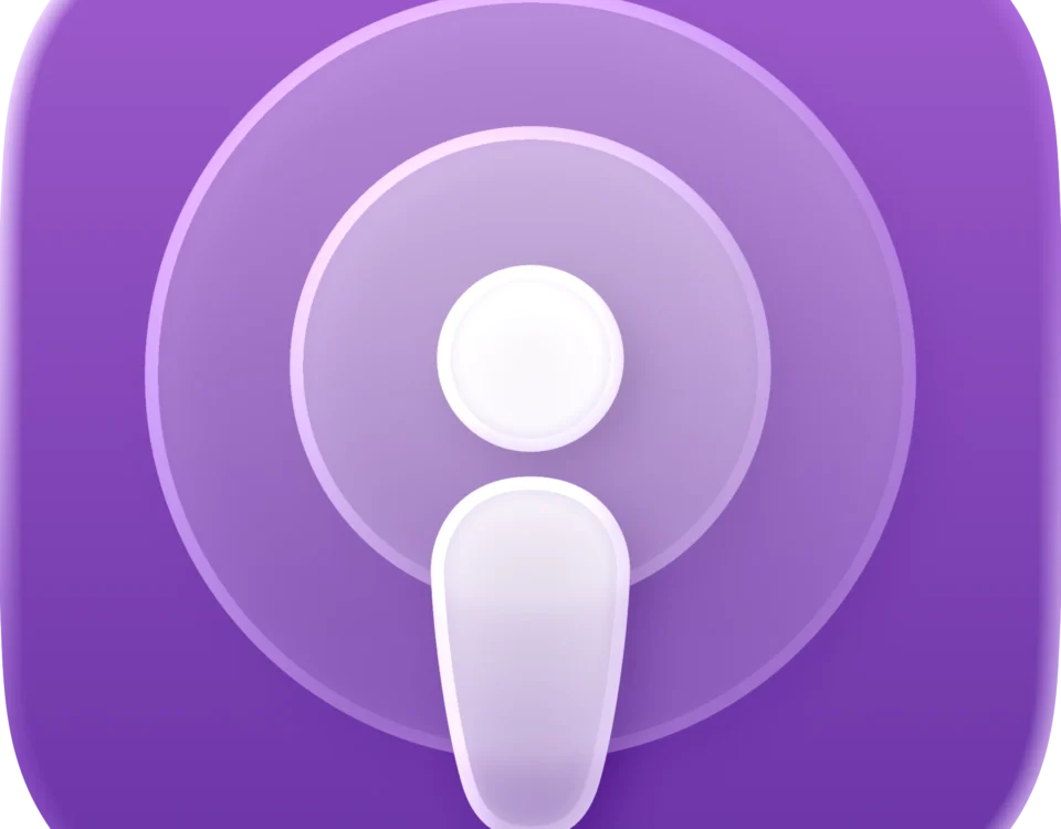 Icône Apple Podcasts avec diffusion audio et vidéo illustrant le podcast vidéo entreprise sur Apple Podcasts