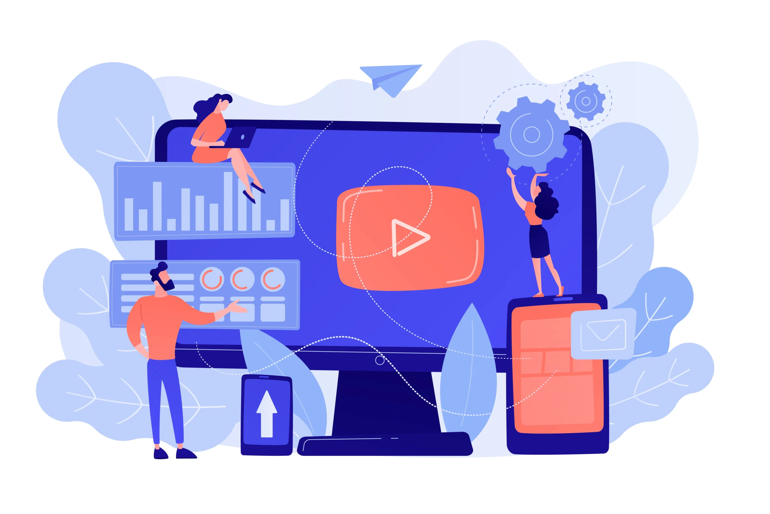 YouTube video podcast illustration with data analysis, content creation and digital strategy in Belgium